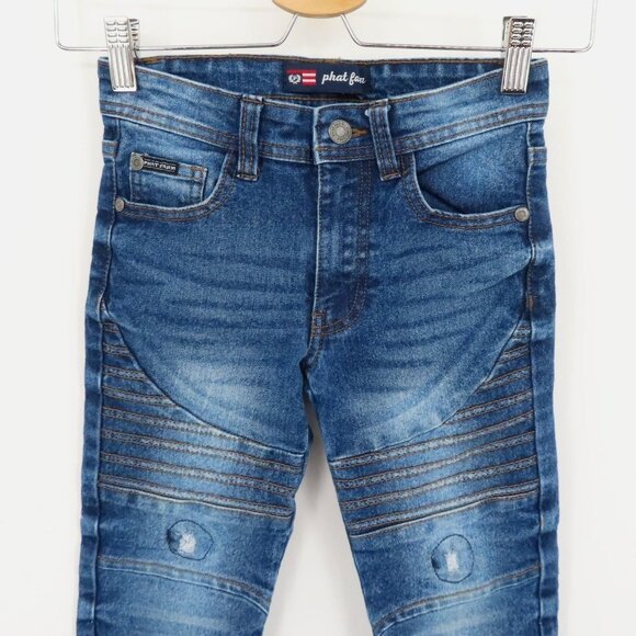 Phat Farm Boys 6 Skinny Fit Moto Motorcycle Jeans Distressed Patches Blue Denim - Picture 2 of 12